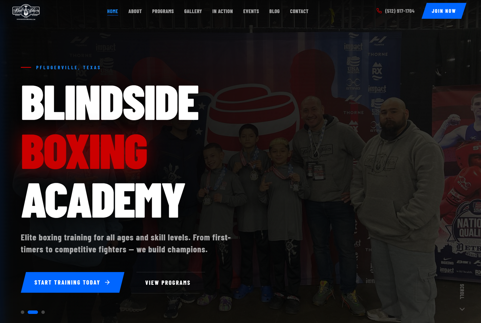 Blindside Boxing Academy website screenshot