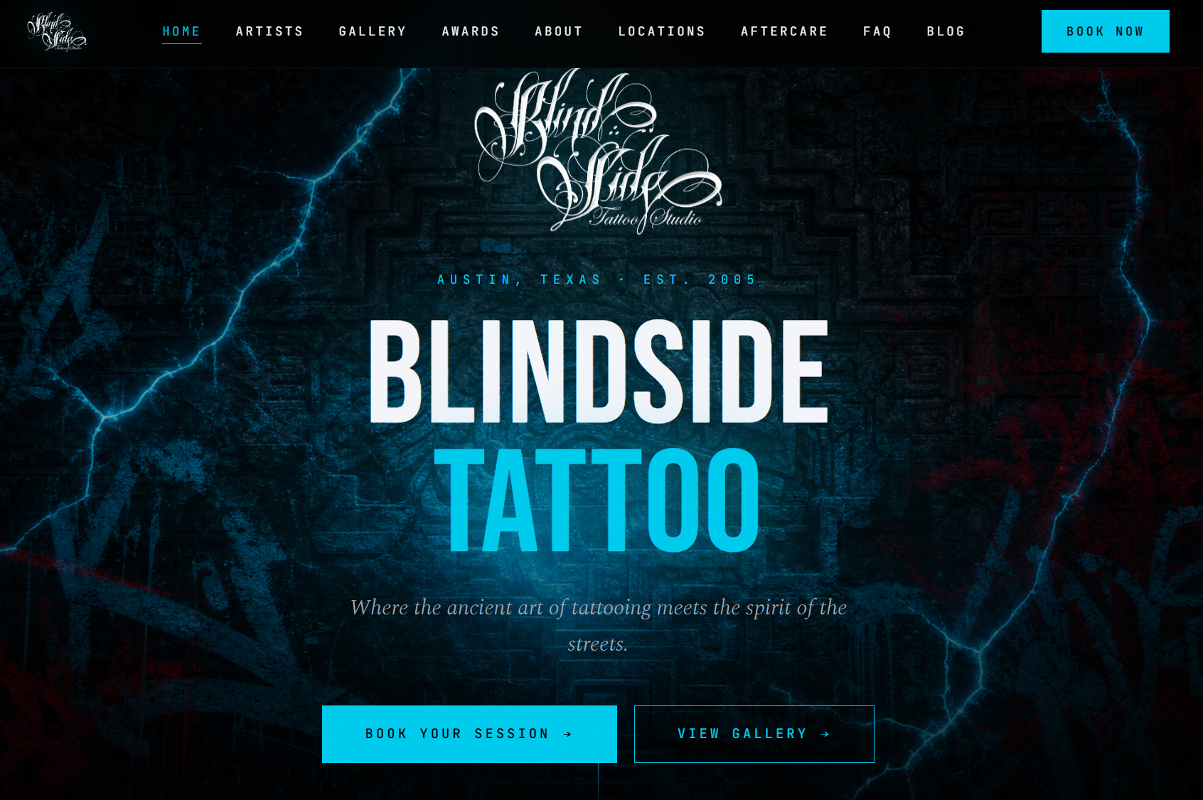 Blindside Tattoo Studio website screenshot