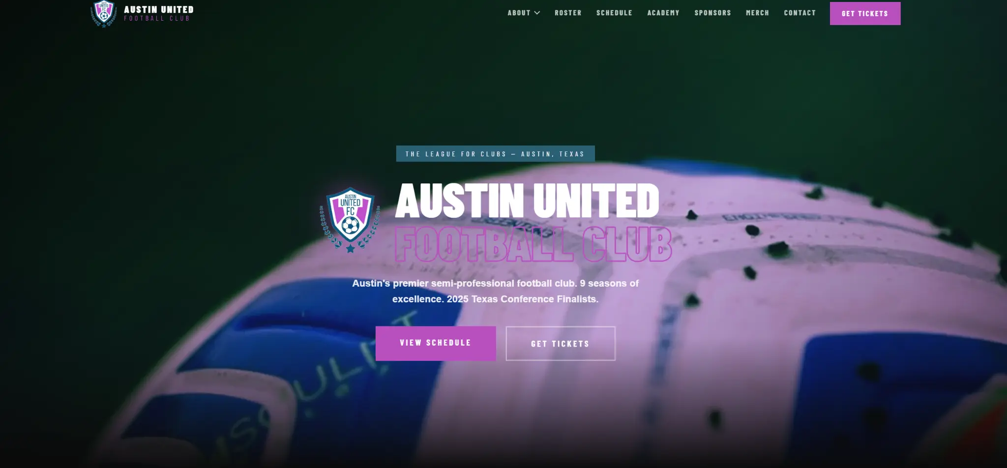 Austin United Football Club website screenshot
