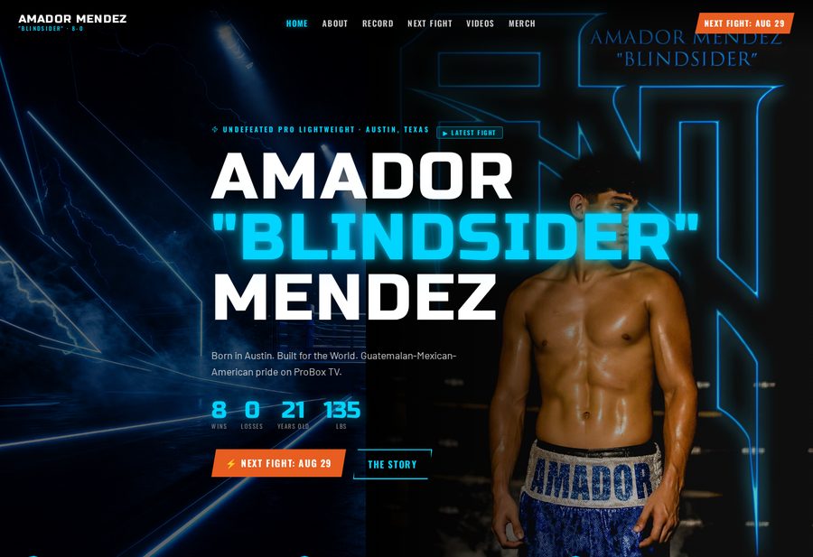 Amador "Blindsider" Mendez Boxing website screenshot