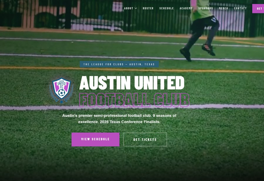Austin United FC website screenshot
