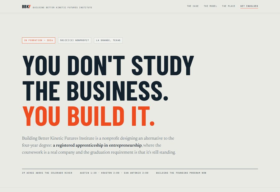 Building Better Kinetic Futures website screenshot