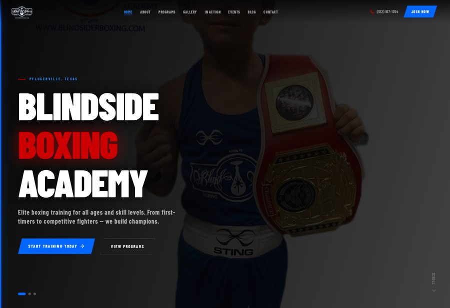 Blindside Boxing Academy website screenshot