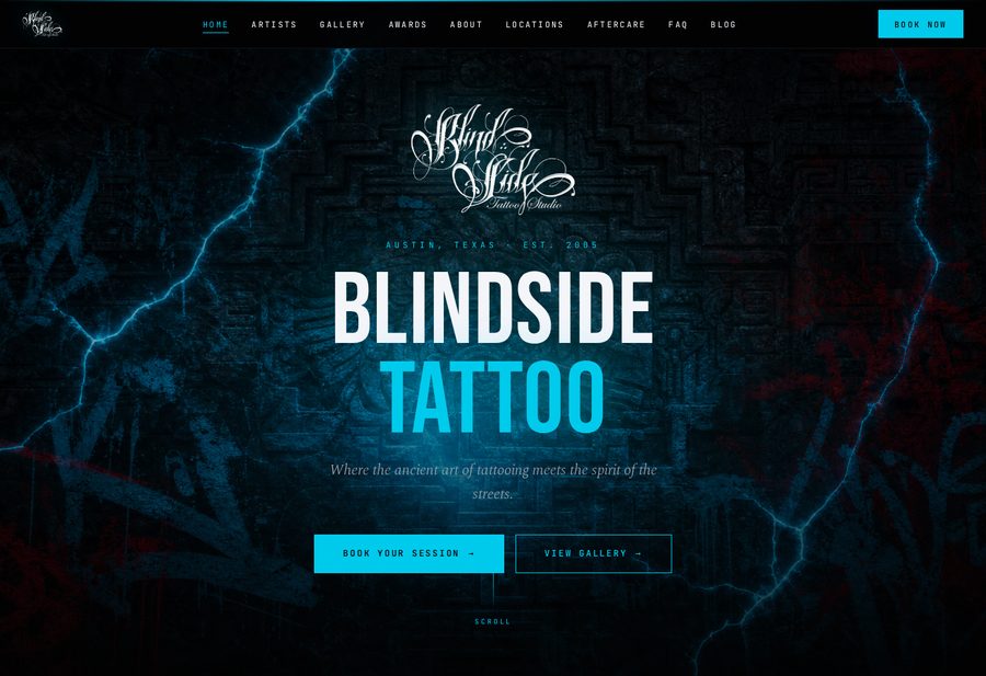 Blindside Tattoo Studio website screenshot