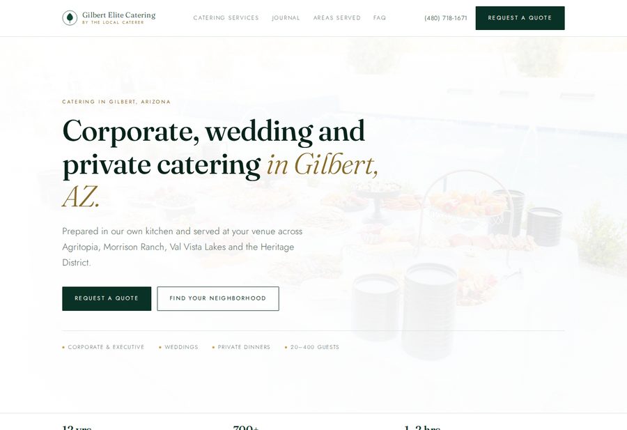 Gilbert Elite Catering website screenshot