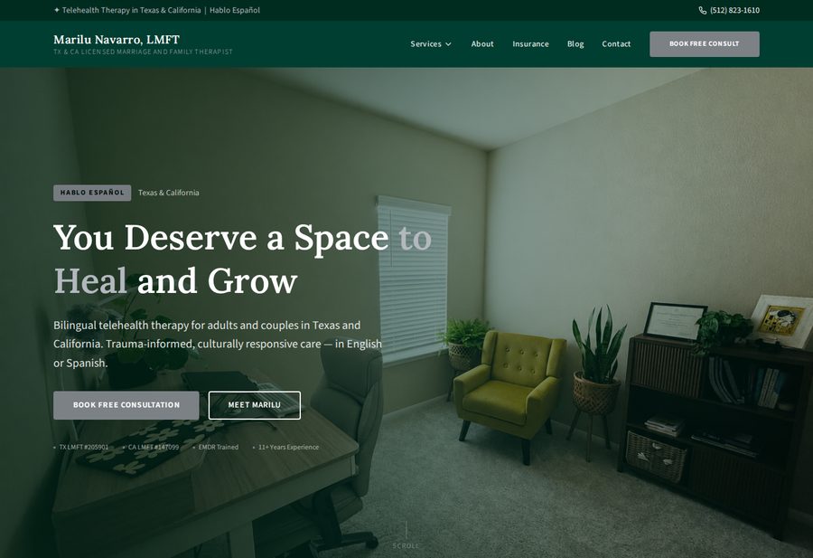 Mari Luna Varro Therapy website screenshot