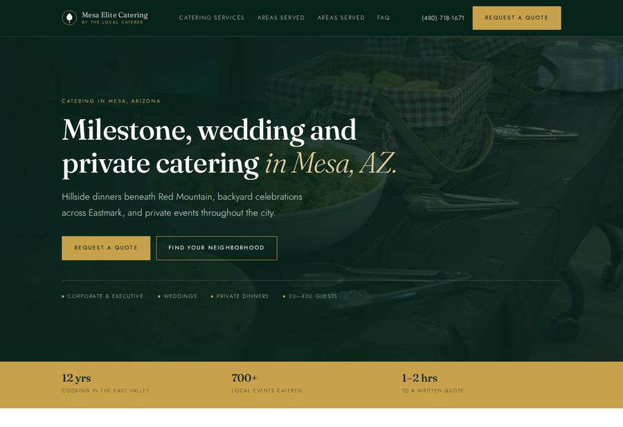 Mesa Elite Catering website screenshot