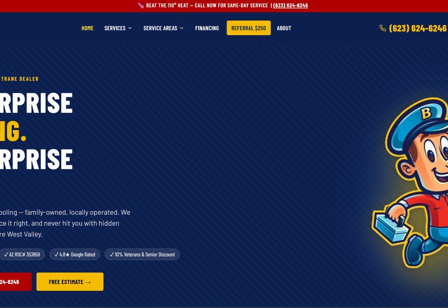 No Surprise HVAC website screenshot
