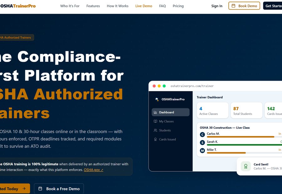 How OSHA Trainer Pro Scaled to $40K/Month with a New Website and Funnel website screenshot