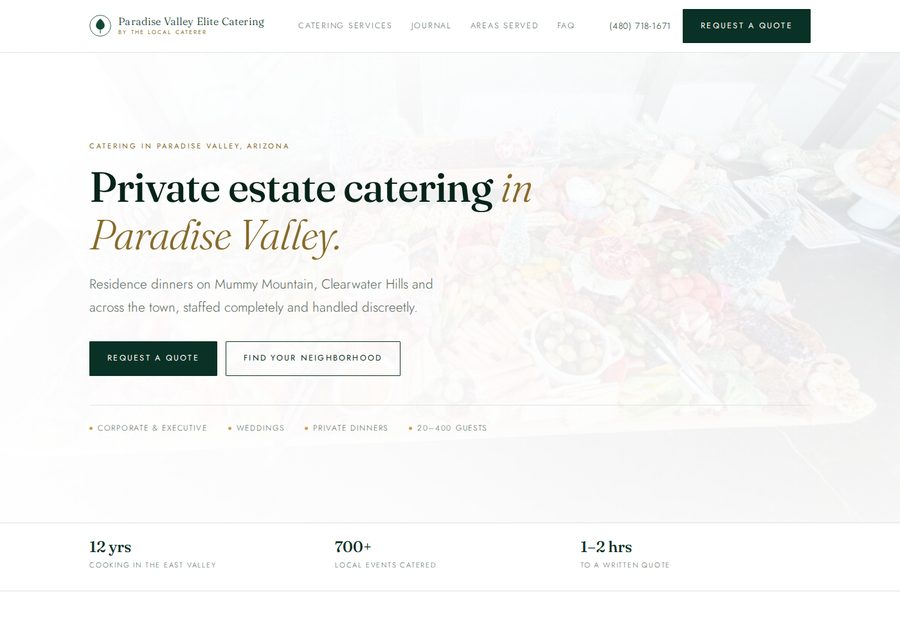 Paradise Valley Elite Catering website screenshot