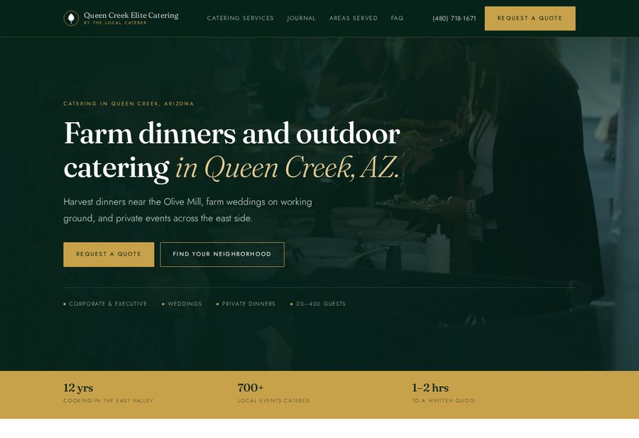 Queen Creek Elite Catering website screenshot
