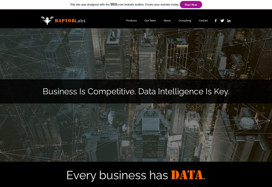 Raptor Labs Data Intelligence website screenshot