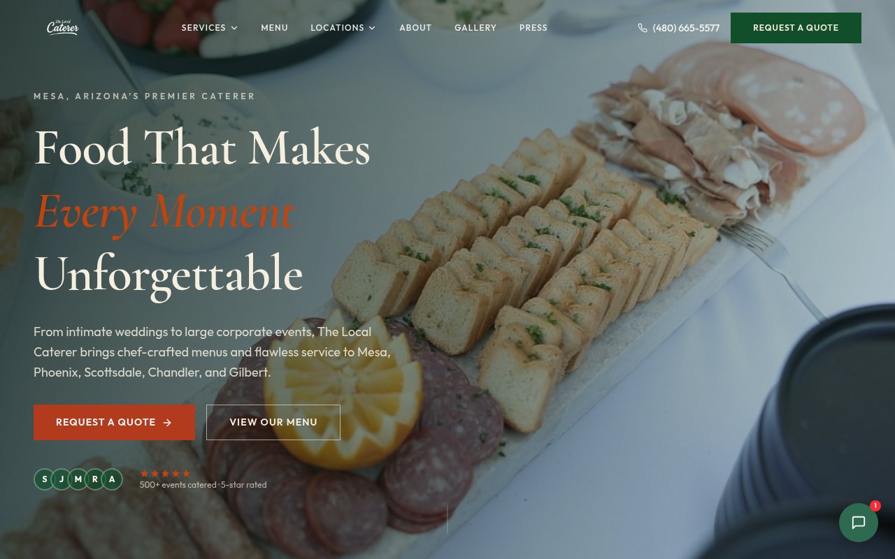 The Local Caterer website screenshot