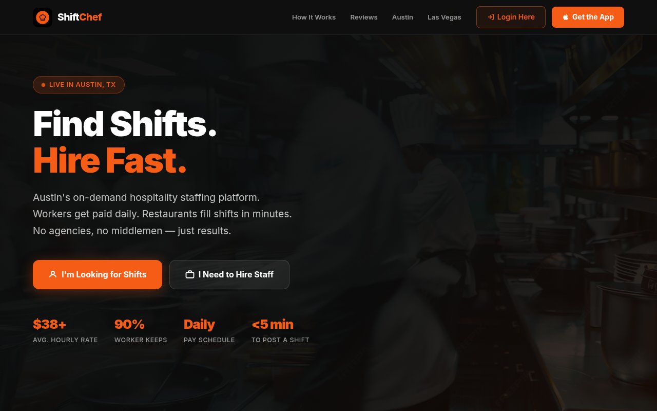 ShiftChef website design by Level Nine Media
